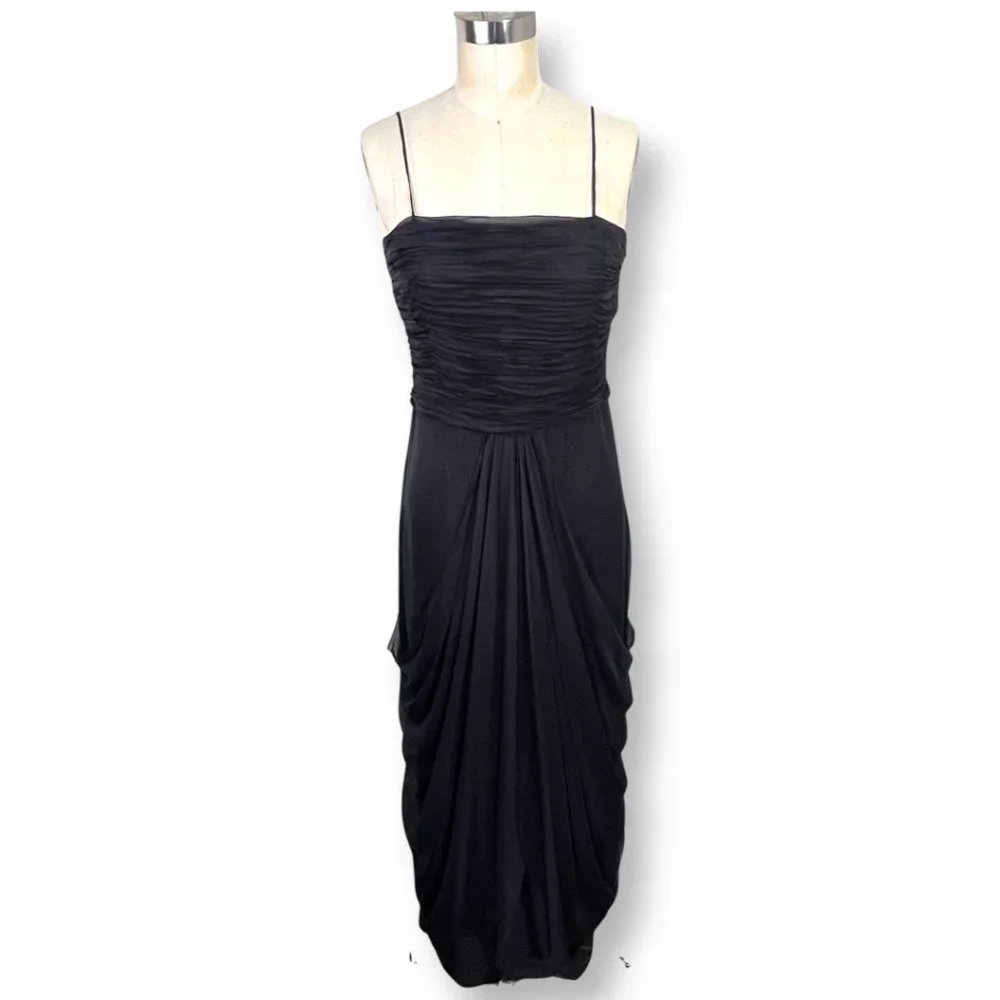 [[ SAJA ]] Elegant, Layered Drape Black Silk Maxi Dress :: 8 - Picture 2 of 15